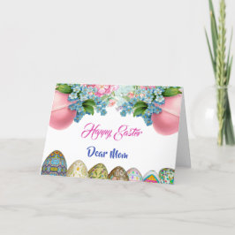 Cartão De Festividades Felz pascoa Mãe Azul Cor de Água Cor Floral Rosa