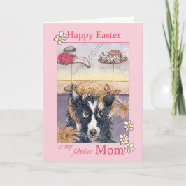 Cartão De Festividades Felz pascoa mãe, cão collie de fronteira no capô d