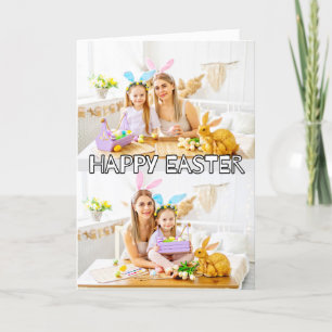 Cartão De Festividades Felz pascoa Personalizado de 2 Fotos em Branco