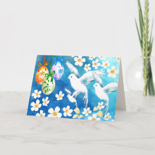 Cartão De Festividades Felz pascoa. Pintura de Ovos e Dovas de Páscoa
