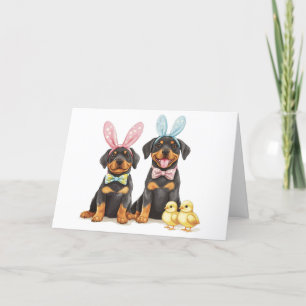 Cartão De Festividades Felz pascoa Rottweiler Cães Coelhinhos