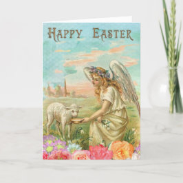 Cartão De Festividades Felz pascoa Tipografia Vintage Angel Lamb