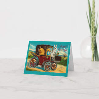 Cartão De Festividades Felz pascoa Vintage Motor Car Ride
