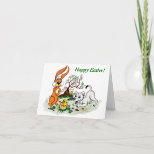 Cartão De Festividades Felz pascoa! Welpe, Küken, Hase