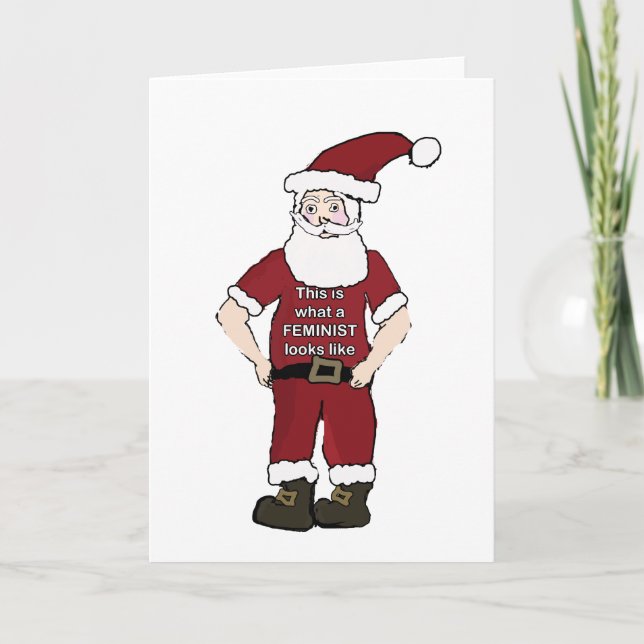 Cartão De Festividades Feminist Santa Christmas Card (Frente)