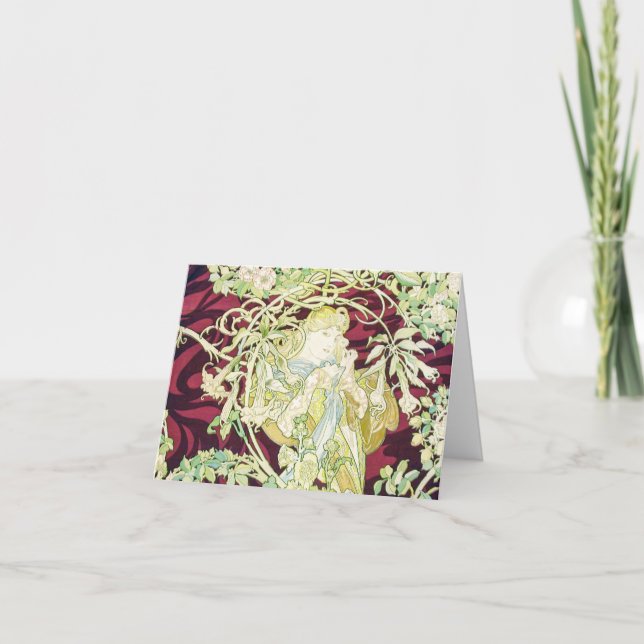 Cartão De Festividades Femme à marguerite - Mucha têxtil repro de Natal (Frente)