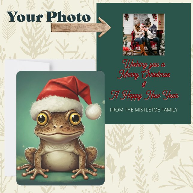 Cartão De Festividades Fen-Whisperer | Natal de Sapo Whimsic (Pond dreamers vigil cottagecore christmas whimsical santa hat frog storybook christmas holiday card)