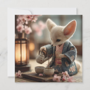Cartão De Festividades Fennec Fox em Kimono Executando Cerimônia Tea