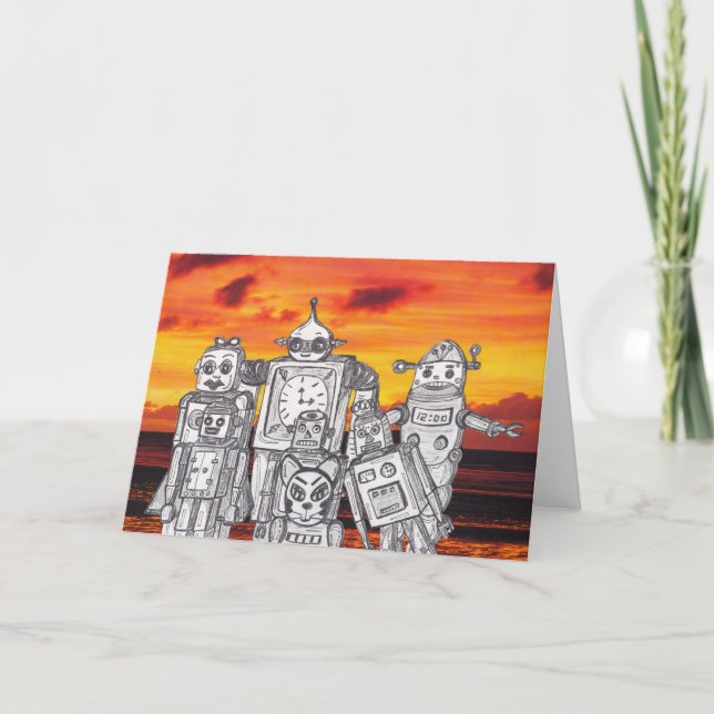 Cartão De Festividades Feriado 3 do robô (Frente)