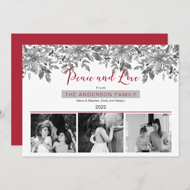 Cartão De Festividades Feriado Boho Verde Paz e Amor 3 Foto (Frente/Verso)