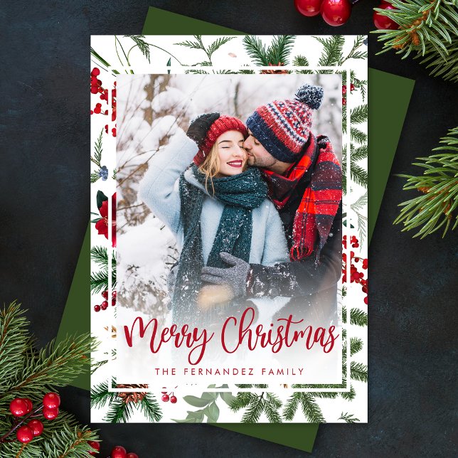 Cartão De Festividades Feriado Botânico de Natal Elegante (Criador carregado)