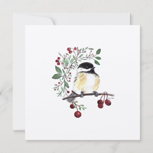 Cartão De Festividades Feriado Chickadee Songbird Aquarela Arte Fina (Frente)