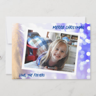 Cartão De Festividades Feriado da Árvore de Natal Branco Blue Bokeh