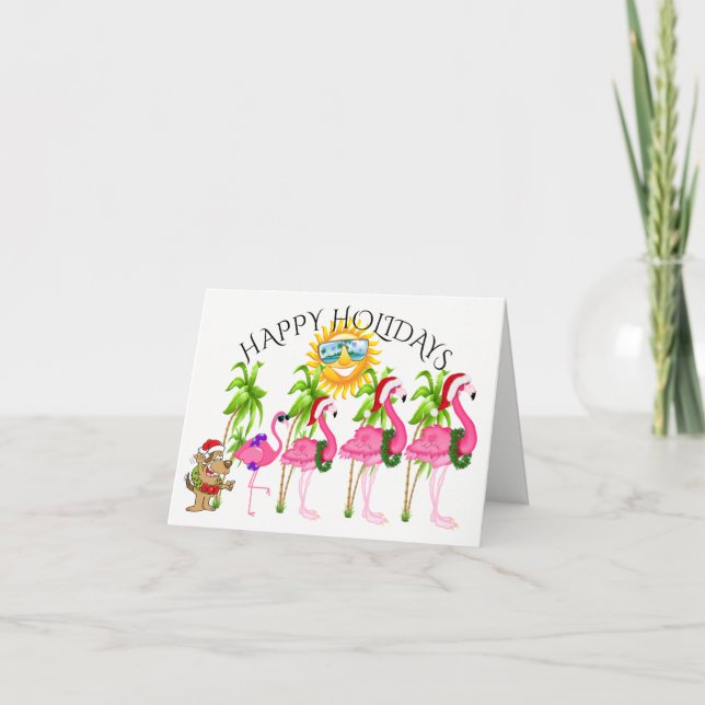 Cartão De Festividades Feriado da família Flamingo rosaZforDayz (Frente)