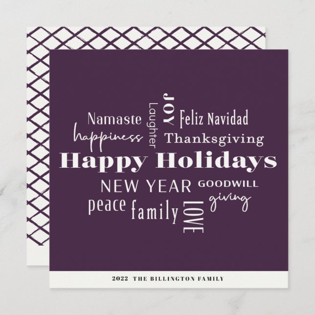 Cartão De Festividades Feriado de Ano Novo Muitas Saudações EggPlant (Frente/Verso)