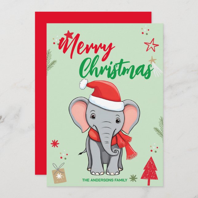Cartão De Festividades Feriado de Árvore de Natal de Elephant Cute (Frente/Verso)