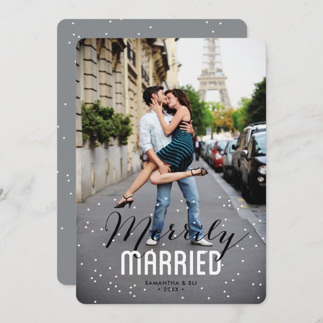 Cartão De Festividades Feriado de Casal Casado Merrily (Frente/Verso)