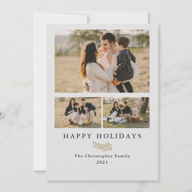 Cartão De Festividades Feriado de Colagem de 3 Fotos Modernas e Minimalis (Frente)