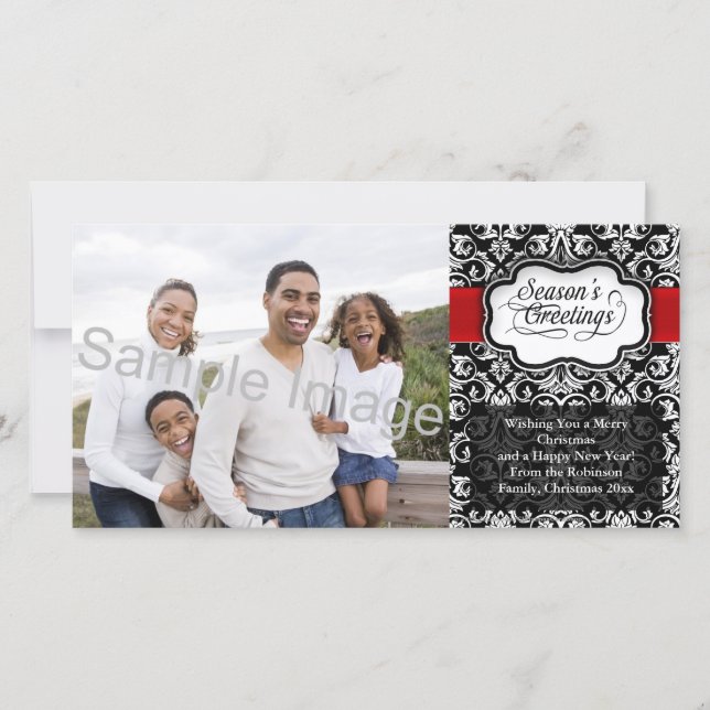 Cartão De Festividades Feriado de Damasco Vermelho/Preto (Frente)