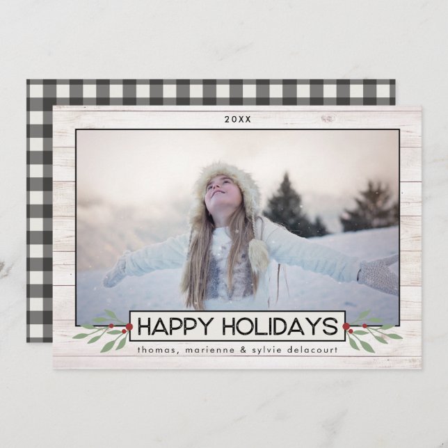 Cartão De Festividades Feriado de Farmhouse | Verificação de Buffalo Pret (Frente/Verso)