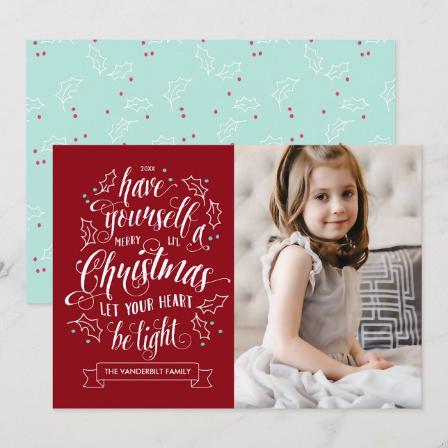 Cartão De Festividades Feriado de Foto com Feliz Li-l Natal 1 (Frente/Verso)