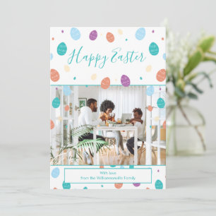 Cartão De Festividades Feriado de Foto da Família Teal de Ovos de Pásco