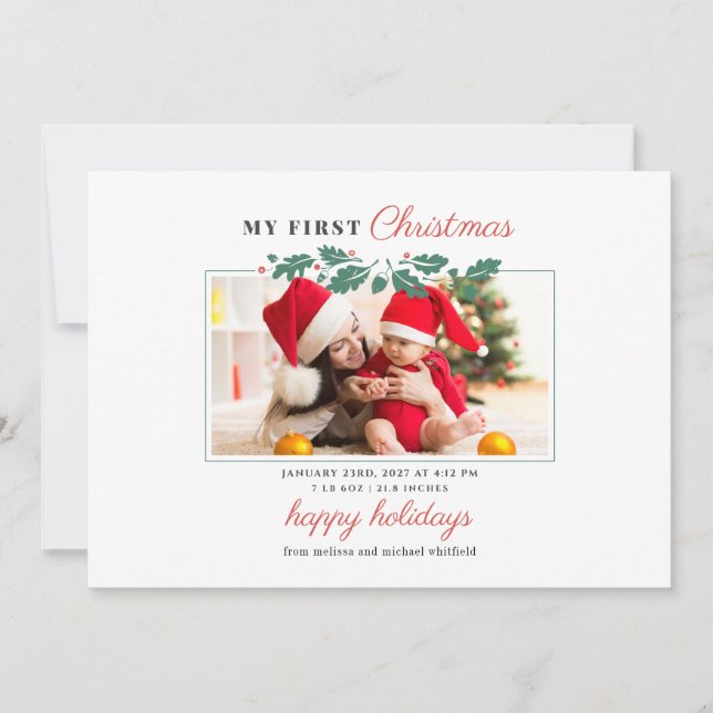 Cartão De Festividades Feriado de Foto de Nascimento do Bebê de 1rua de N (Frente)