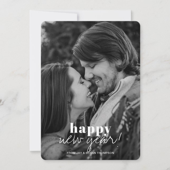 Cartão De Festividades Feriado de Foto do Feliz ano novo Moderno (Frente)