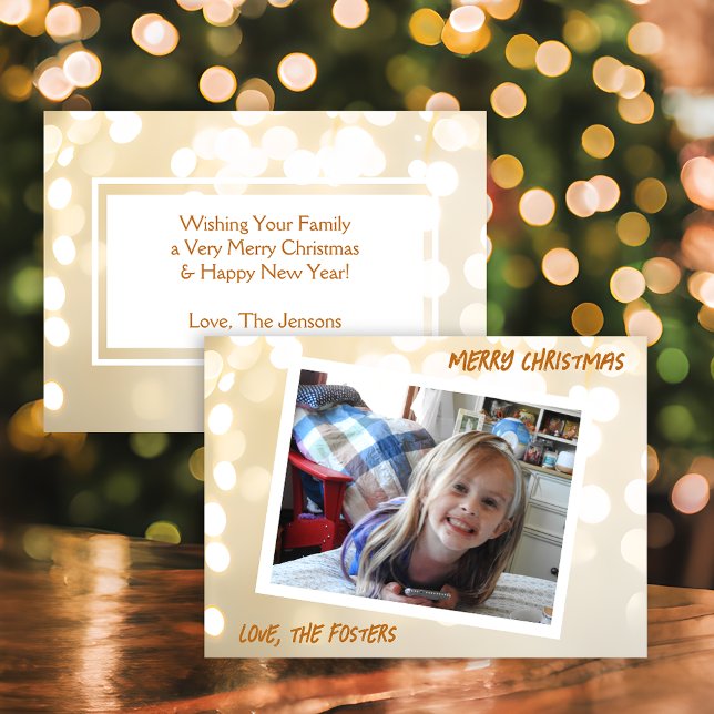 Cartão De Festividades Feriado de Foto em Boketo, branco e Dourado, Natal (Criador carregado)