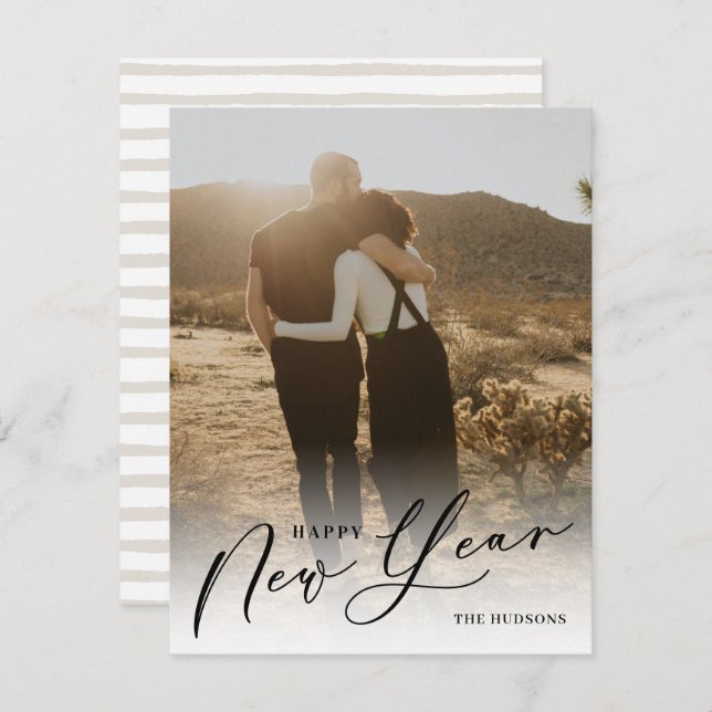 Cartão De Festividades Feriado de Fotografia do Feliz ano novo de Script  (Frente/Verso)