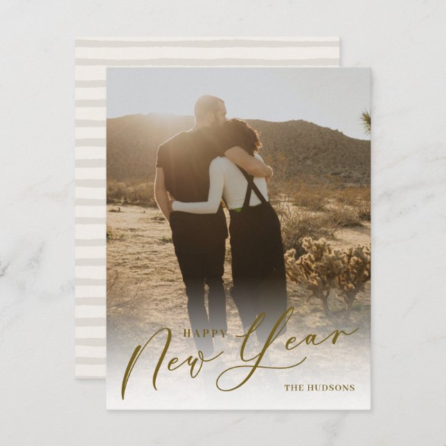 Cartão De Festividades Feriado de Fotografia do Feliz ano novo de Script  (Frente/Verso)