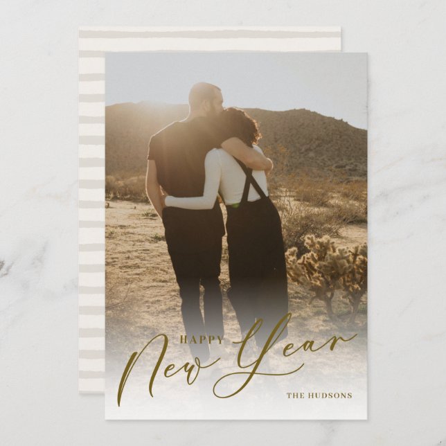 Cartão De Festividades Feriado de Fotografia do Feliz ano novo de Script  (Frente/Verso)