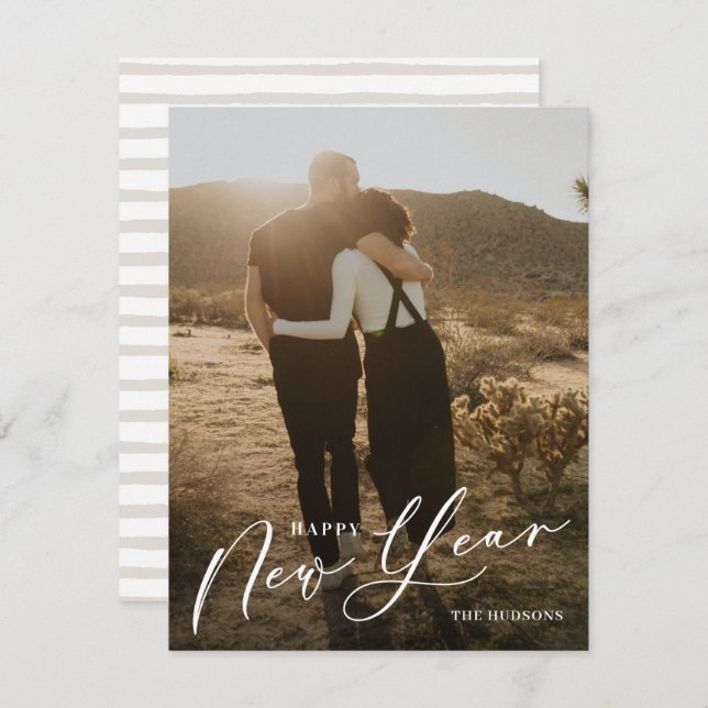 Cartão De Festividades Feriado de Fotografia do Feliz ano novo de Script  (Frente/Verso)