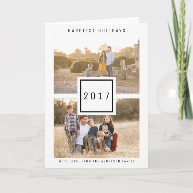Cartão De Festividades Feriado de Fotografia Dupla Preto Moderno (Frente)