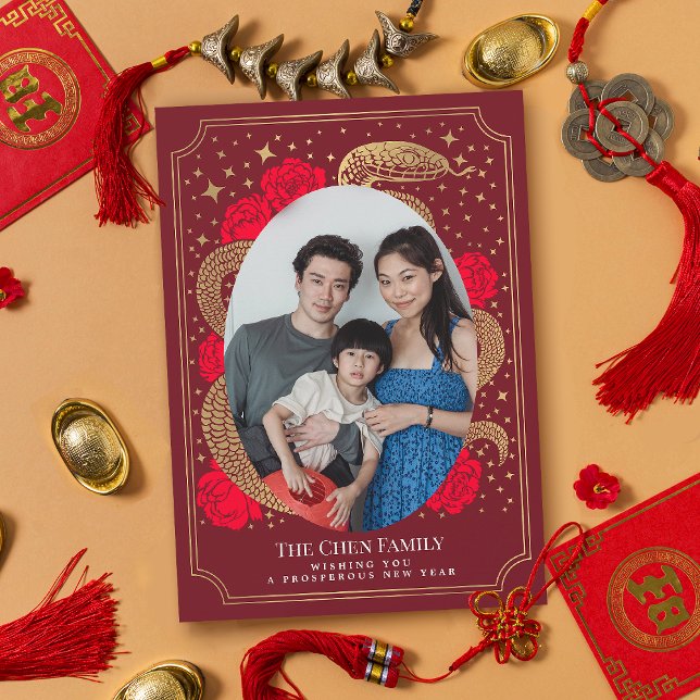 Cartão De Festividades Feriado de Fotografia no Cobra de Ano Novo Chinês (Criador carregado)