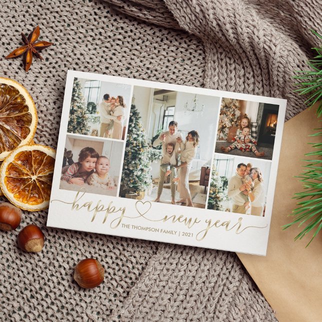 Cartão De Festividades Feriado de Fotografias do Dourado Feliz ano novo 5 (Criador carregado)