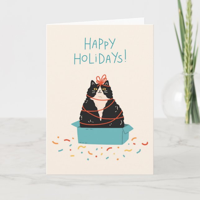 Cartão De Festividades Feriado de Gato Festivo (Frente)