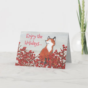 Cartão De Festividades Feriado de inverno da Fox Red Berries