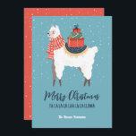 Cartão De Festividades Feriado de inverno da Funny Llama Feliz Natal<br><div class="desc">Bela caricatura animal com trocadilhos engraçados para sua comemoração de feriado. Você pode personalizar o texto e a cor do plano de fundo para ajustado da sua ocasião. Excelente para crianças e crianças que amam animais.</div>
