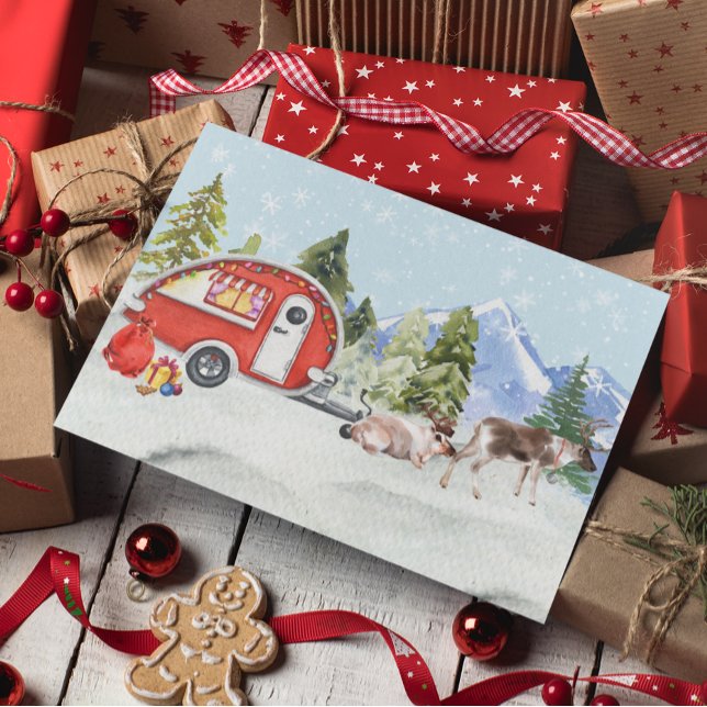 Cartão De Festividades Feriado de inverno RV Camper Reindeer Natal (Criador carregado)