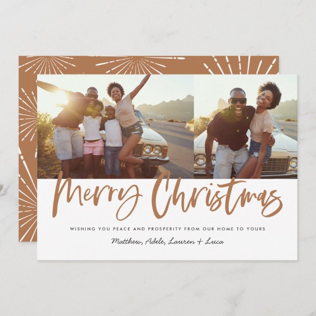 Cartão De Festividades Feriado de Natal 2 com script branco de ferrugem (Frente/Verso)