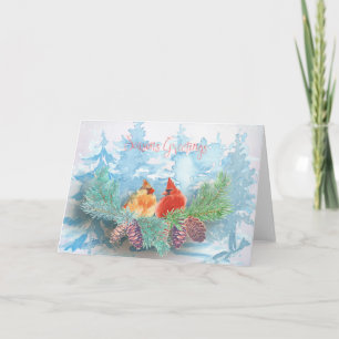Cartão De Festividades Feriado de Natal - Árvores de Cardinais de Aquarel