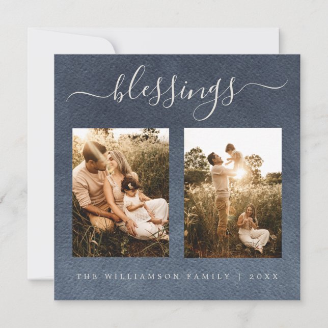 Cartão De Festividades Feriado de Natal Azul das Bênçãos Modernas (Frente)