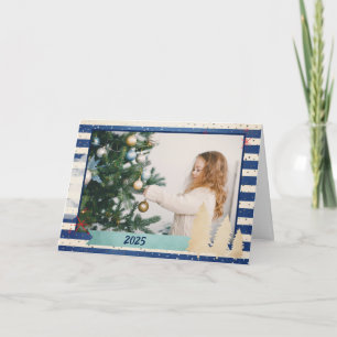 Cartão De Festividades Feriado de Natal com Foto Azul Moderno