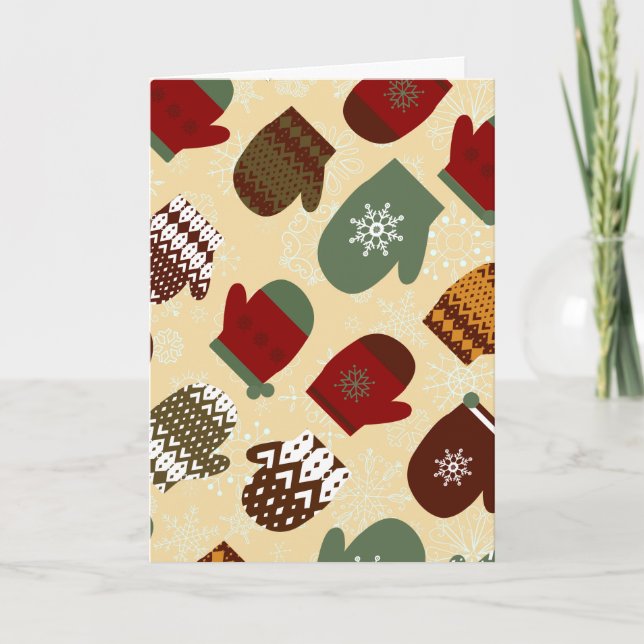 Cartão De Festividades Feriado de Natal Cozy Mittens (Frente)