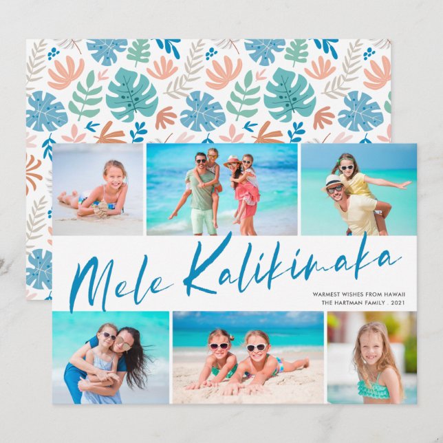 Cartão De Festividades Feriado de Natal da Colagem de Fotografias Mele Ka (Frente/Verso)