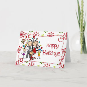 Cartão De Festividades Feriado de Natal da Família Stick Figure