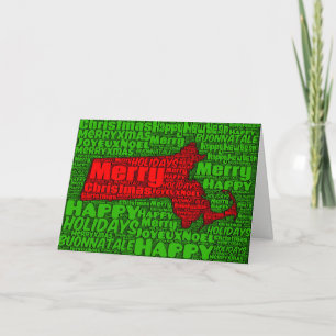 Cartão De Festividades Feriado de Natal de Arte Word do Mapa de Massachus