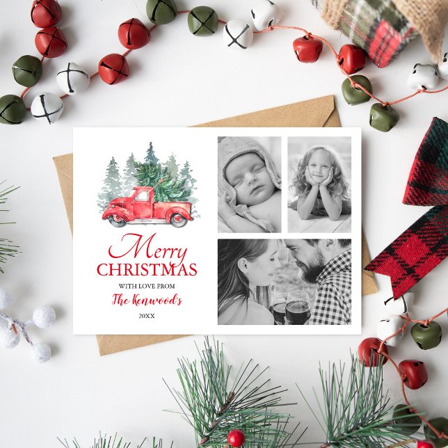 Cartão De Festividades Feriado de Natal de Caminhão Vermelho 3 Foto (Criador carregado)