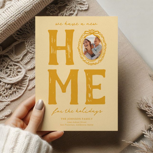 Cartão De Festividades Feriado de Natal de Nova Porte Amarela Casa (Criador carregado)